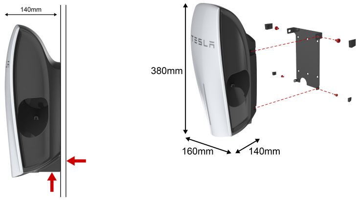 Dimensiones del cargador Tesla Wall connector